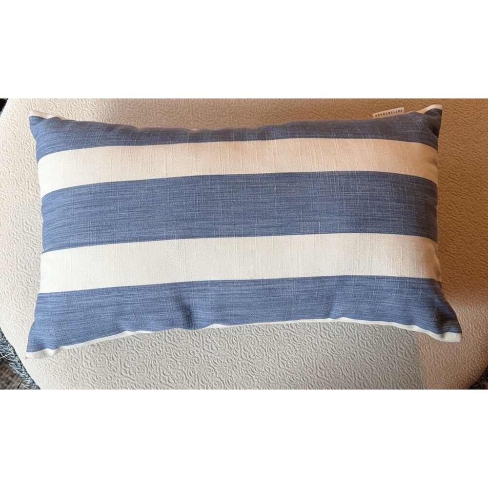 Pottery Barn Striped Lumbar Pillow Indoor Outdoor 13” X 23” No Zip